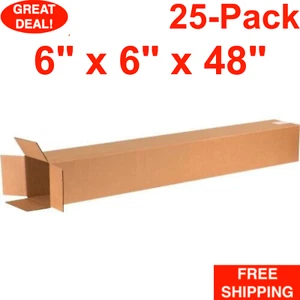 25-Pack 6" x 6" x 48" Tall Cardboard Corrugated Shipping Boxes Moving Box Bundle - Picture 1 of 24