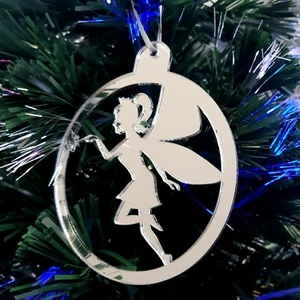 Round Fairy Christmas Tree Decorations Mirrored Colours Sets: 10x7cm or 4x14cm - Picture 1 of 4