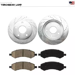 Rotores y pastillas de freno delanteros perforados y ranurados para Ram Dakota Mitsubishi Raider - Imagen 1 de 12