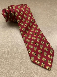 J. CREW Silk Pointed Neck Tie-Red/Green Geometric Olive 3 1/2” Wide EUC - Picture 1 of 6