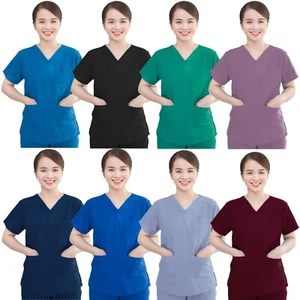 Woman Healthcare Nursing Beauty Tunic Ladies Scrub Top Salon Spa Nurse Uniform - Picture 1 of 10