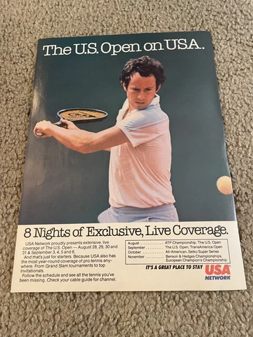 Vintage 1984 U.S. OPEN TENNIS USA Network Poster Print Ad 1980s JOHN MCENROE Cover