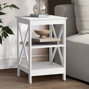 End Table with 3-Tier Shelf Sofa Side Table Coffee beside Table White - Picture 1 of 9