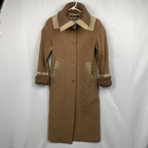 MACKAGE Vintage Womens Wool Cashmere Sweater Coat Size Medium Brown Leather Trim - Picture 1 of 12