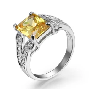 Yellow Square Cut AAA Cz Band for Female Gift 925 Silver Engagement Ring Sz 6-10 - Picture 1 of 6