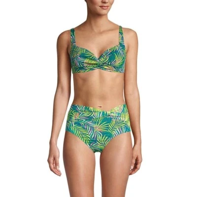 Lands End Chlorine Resist Twist Front Underwire Bikini Swimsuit Top Green 6 - Image 1 of 4