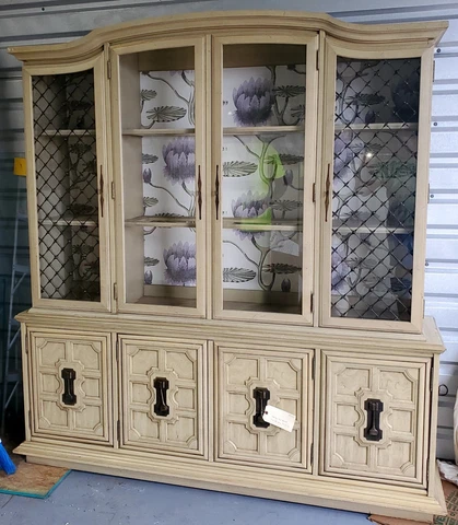 Vintage Traditional Faux Bamboo china cabinet Cover