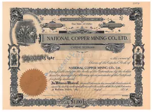 National Copper Mining Co., LTD stock certificate - Picture 1 of 1