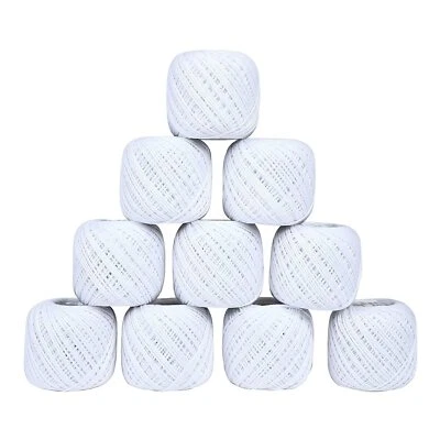 Cotton Thread Set 10 Ball Crochet Thread Yarn for Knitting Craft 20gm Ball White - Image 1 of 4