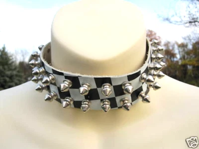 Nos Y2K 2 Tonos Picos Cuero Tachonado Gargantilla Collar Metal Collar Oi! Punk Ska Foto 1 de 4