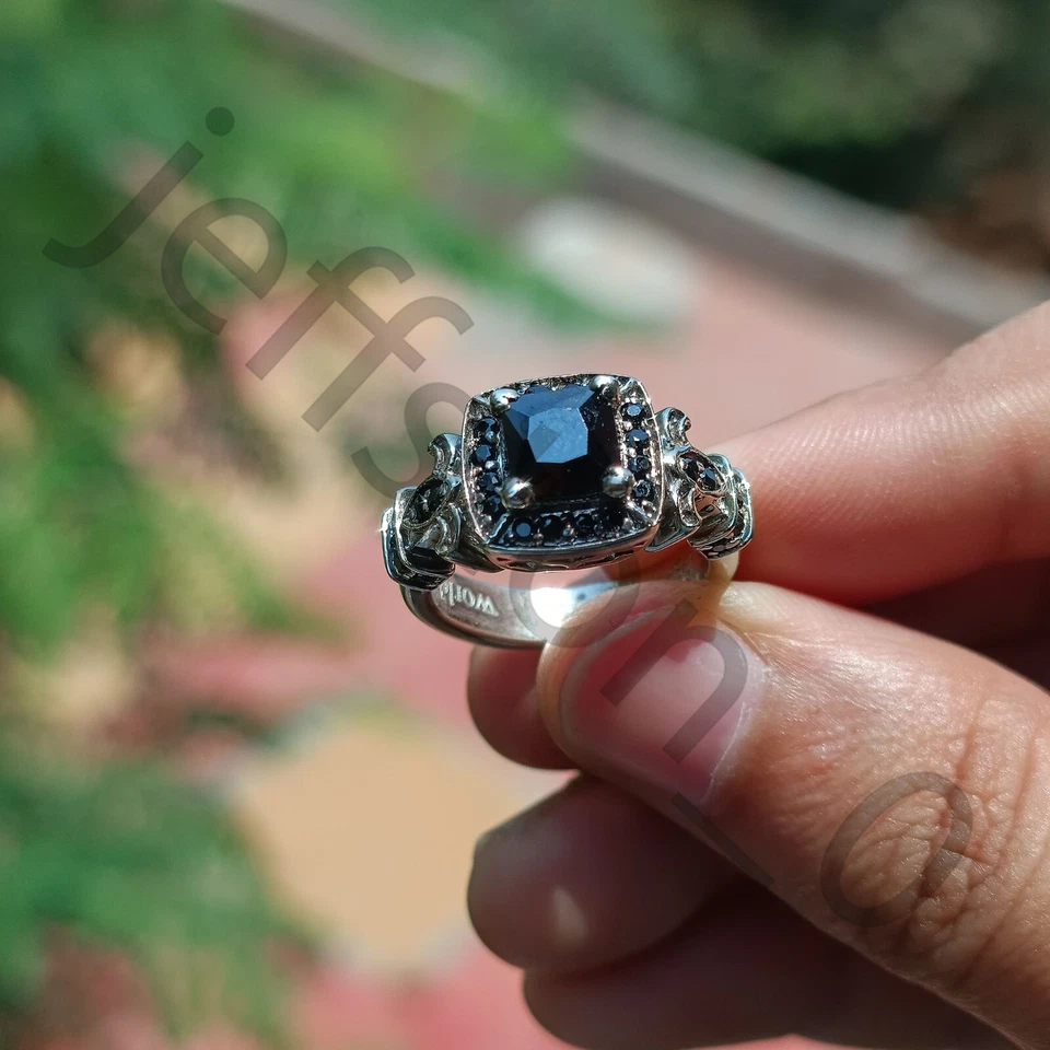 0.96 ctw Lab Created Black Spinel 14K White Gold Over Princess Engagement Ring - Image 1 of 4
