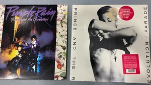 Two (2) Prince 33 RPM LPs - Evolution/Parade (Mint, Sealed) & Purple Rain (VG) - Imagen 1 de 8