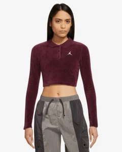 NIKE Women's AIR JORDAN Long Sleeve Velour Top NWT Burgundy SIZE: LARGE - Picture 1 of 9