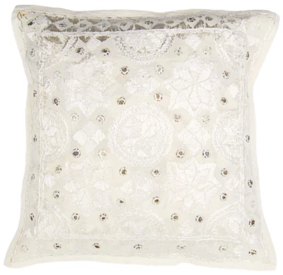 Cotton Indian Throw Pillow Cover Mirrored Decorative Embroidered Pillowcase - Image 1 of 2