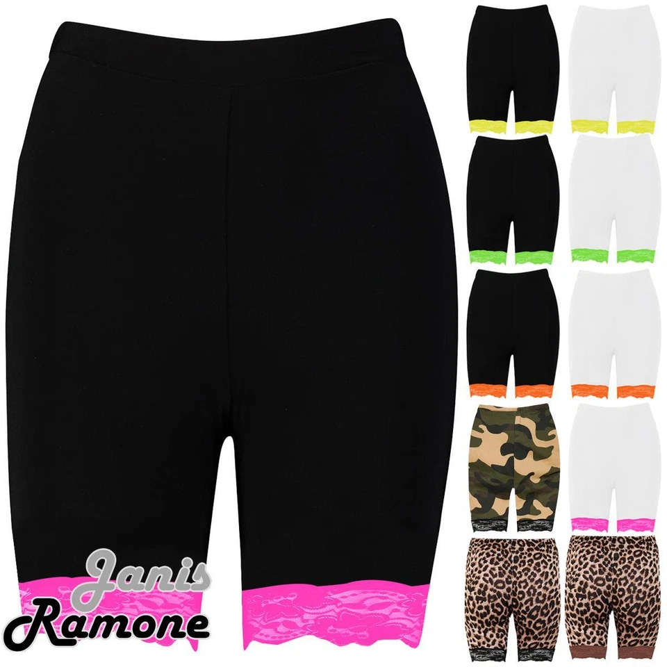 Womens Lace Trim Shorts Plain Gym Active Biker Cycling Shorts Summer Short Pants - Image 1 of 1