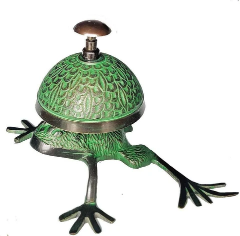 Antique Nautical Hotel Counter Bell Brass Frog Style Desk Bell Green Patina Cover