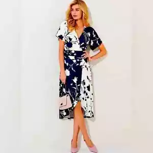 Kaleidoscope Women's Floral Print Contrast Wrap Dress - Picture 1 of 2