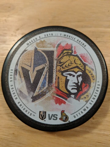 VEGAS GOLDEN KNIGHTS vs OTTAWA SENATORS Limited Matchup Puck  3/2/18 Cover