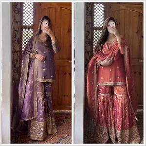 Abito Sharara pakistano designer Bollywood donna abito da sposa Salwar Kameez - Foto 1 di 7