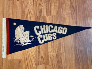 Vintage Chicago Cubs Baseball Full Sized Blue Felt Pennant & Pin Rare - Picture 1 of 7
