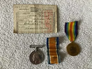 WW1 BRITISH MEDAL DUO- 38511 PRIVATE F J SIMPSON LANCASHIRE FUSILIERS - Picture 1 of 8