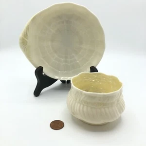 Belleek Irish Porcelain TRIDACNA Butter Tray Dish & Small Vessel Cup Green Mark - Picture 1 of 12