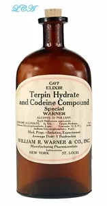 Antique ELIXIR CODEINE bottle LARGE amber WARNER SPECIAL embossed & labeled - Picture 1 of 6