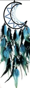 Grand attrape-rêve Lune, Dreamcatcher, fait main, 50 Cm, Plume & Perles, Neuf - Foto 1 di 2