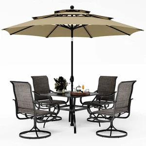 Patio Furniture Set of 6 with Umbrella Swivel Chairs Outdoor Dining Set - Picture 1 of 11