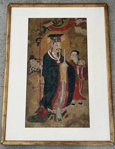 Rare, Anonymous Korean /Joseon "One of 10 Buddhist Kings" Gouache on Silk. 19thc - Picture 1 of 12