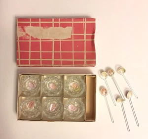 Vintage Böhmen tschechisch geschnittenes Glas Set 6 Kristall Salzkeller Löffel Etiketten Box  - Bild 1 von 7