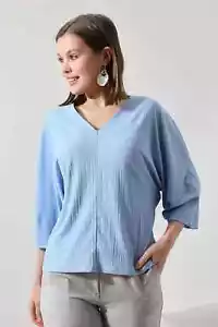 V-Neck Bluse Damen Oberteil Elegant Freizeit Shirt Tops 3/4 Ärmel Herbst Sommer - Bild 1 von 15