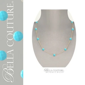 NEW BC® 18K YELLOW GOLD SLEEPING BEAUTY TURQUOISE STATION NECKLACE 18" 20" & 24" - Picture 1 of 24