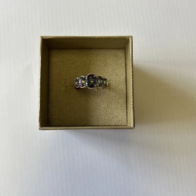 Oval Mystic Topaz Sterling Silver 5-stone Ring Sz 7 - Image 1 of 4