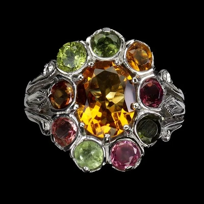 Anillo de plata de ley 925 ovalado citrino 9x7 mm turmalina piedras preciosas naturales joyería Foto 1 de 4