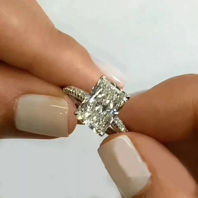 3 Ct Radiant Cut Diamond Lab Created Women Engagement Ring 14K White Gold Over - Image 1 of 4
