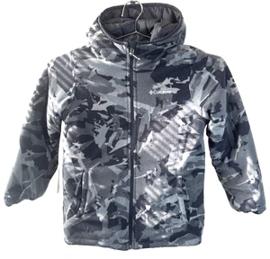 Columbia Kinder Wendejacke grau schwarz Tarnmuster Reißverschluss Kapuze Mantel Größe M 10-12 - Bild 1 von 7