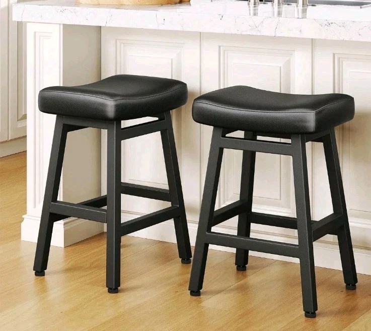 Counter Height Bar Stools Set of 2, 24 Inch Barstools for 2 Pack All Black 02 - Image 1 of 4