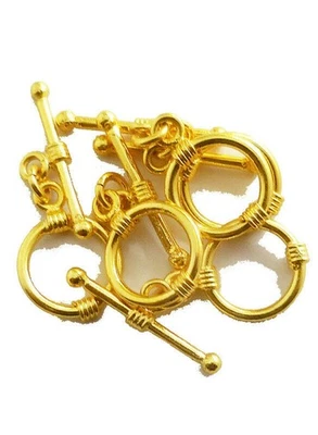 3 PCS 26X15MM SOLID COPPER TOGGLE CLASP 18K GOLD PLATED 860 ATL-277 - Image 1 of 3