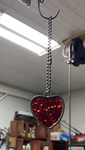 Red Stained Glass Apple , Heart Leaded Sun Catcher Vintage - Picture 1 of 2