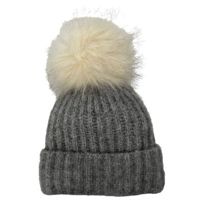 Gorro para bebé talla inicial gris piel sintética pompón bebé niña invierno Foto 1 de 4