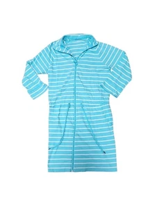 Lands End Damen XS 2-4 gestreift durchgehender Reißverschluss Schwimmen Strand Überziehen aquablau weiß  - Bild 1 von 4