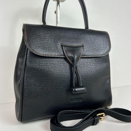 Borsa a tracolla LOEWE 2 vie chiusura girevole pelle punto logo tasca zip nera usata