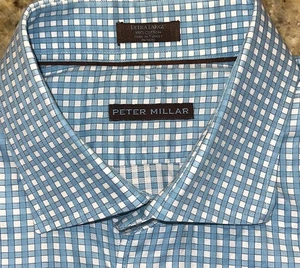 Peter Millar türkis kariertes Langarmhemd mit Knopfleiste für Herren Größe XL - Bild 1 von 3