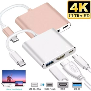Type C USB 3.1 to USB-C 4K HDMI USB 3.0 Adapter Cable 3 in 1 Hub For Macbook Pro - Picture 1 of 12