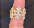 14K Yellow Gold Plated 3.00Ct Round Cut Moissanite Men's Hip Hop Cross Band Ring
