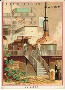 1 CHROMOLITHOGRAPHIE XIXème A LA BOULE D'OR LE HAVRE : LA BIERE - Picture 1 of 1
