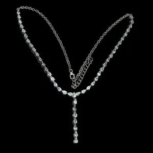 Silver Necklace Aquamarine Genuine Natural Gems Solid Sterling 18 to 20 Inch - Picture 1 of 24