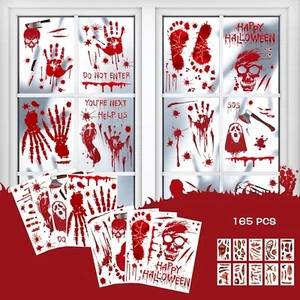 Halloween Deko 165 Teile, 8 Blatt blutiger Handabdruck Fußabdruck Halloween Wand - Bild 1 von 5