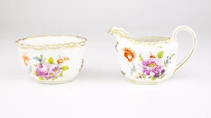 Dresden Creamer and Sugar Bowl Floral Pattern Gold Gilding German Porcelain RK - Picture 1 of 12